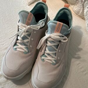 26. Ecco Fluid Form Tennis Shoes / Sneakers in Off White, Cyan, and Peach